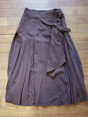 ESCADA Brown Pleated Wrap Midi Skirt